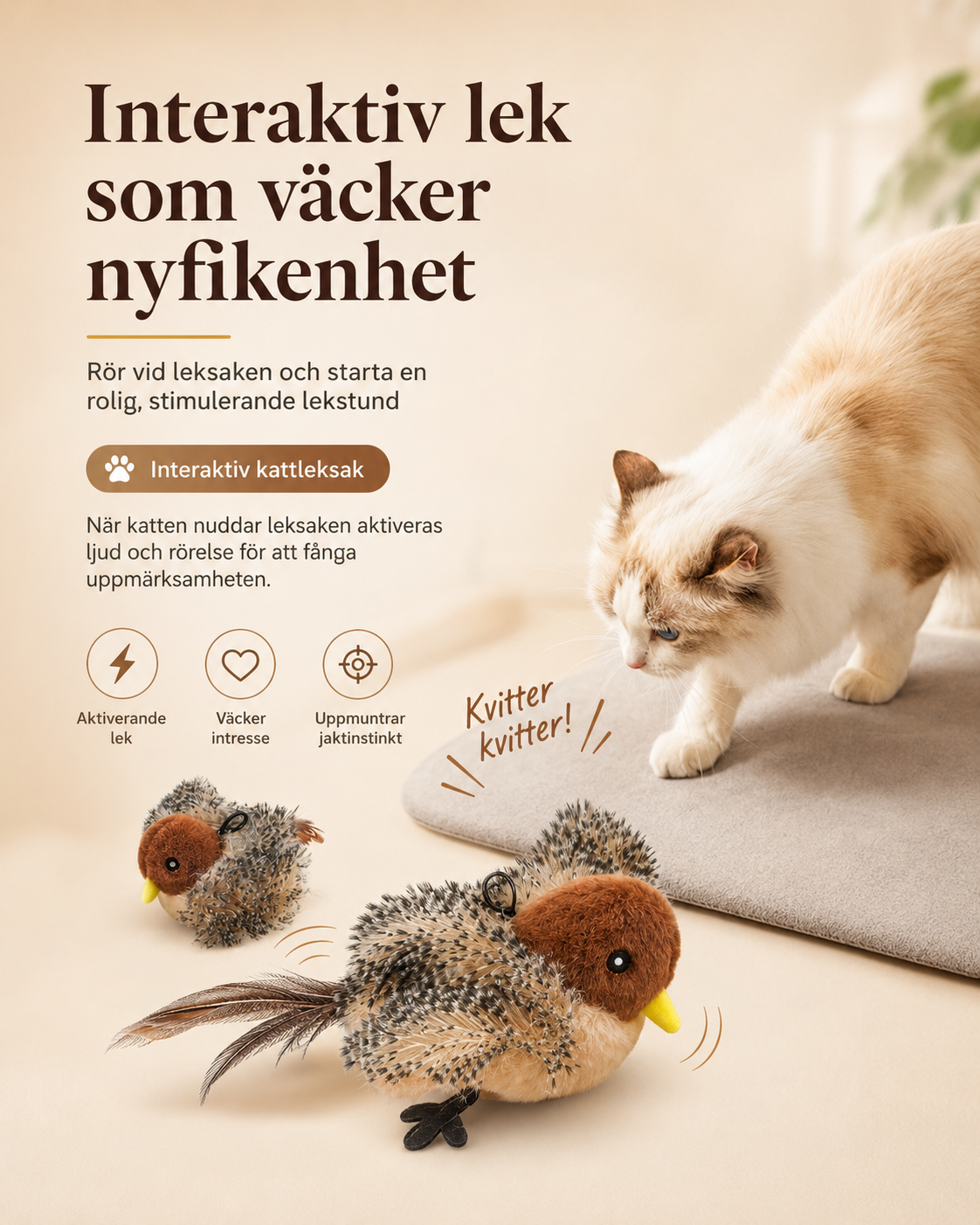 Interaktiv Kattleksak Skata - Självunderhållande Plyschleksak Design Dwell Well