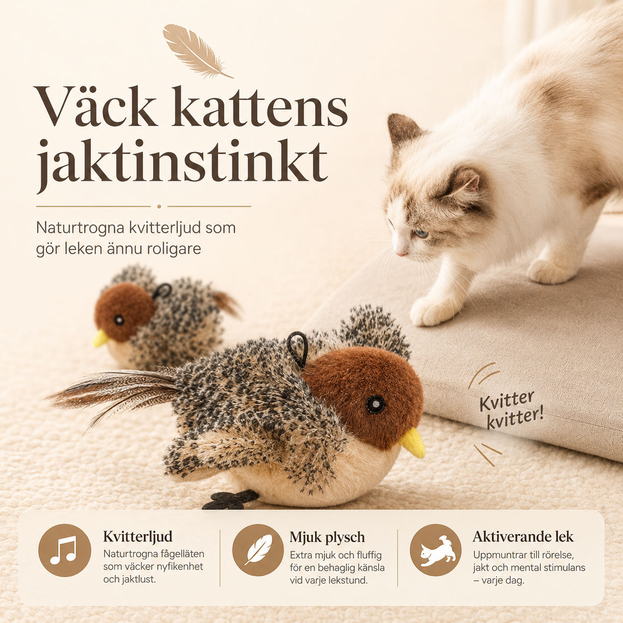 Interaktiv Kattleksak Skata - Självunderhållande Plyschleksak Design Dwell Well
