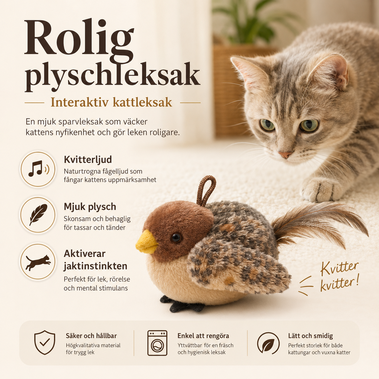 Interaktiv Kattleksak Skata - Självunderhållande Plyschleksak Design Dwell Well