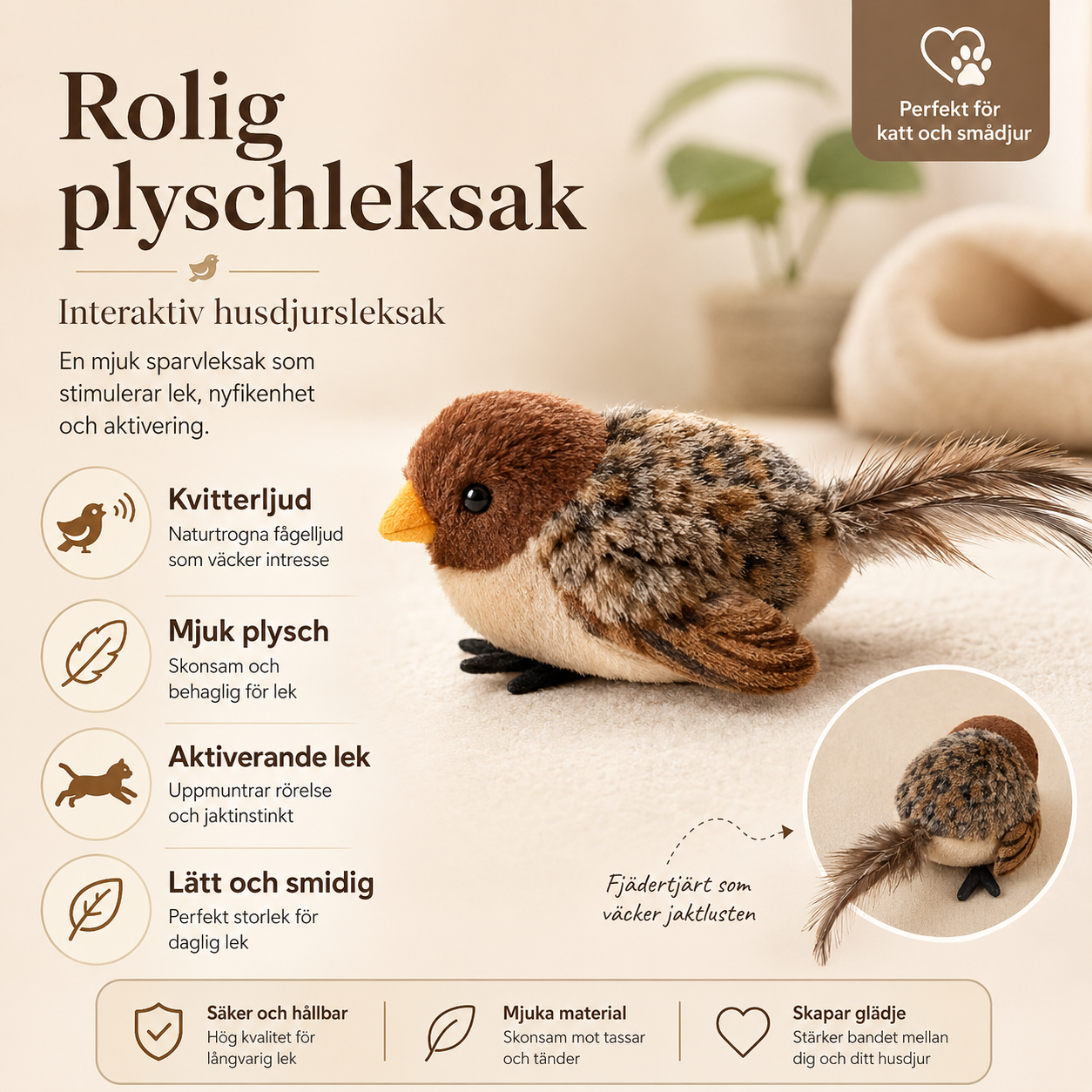 Interaktiv Kattleksak Skata - Självunderhållande Plyschleksak Design Dwell Well