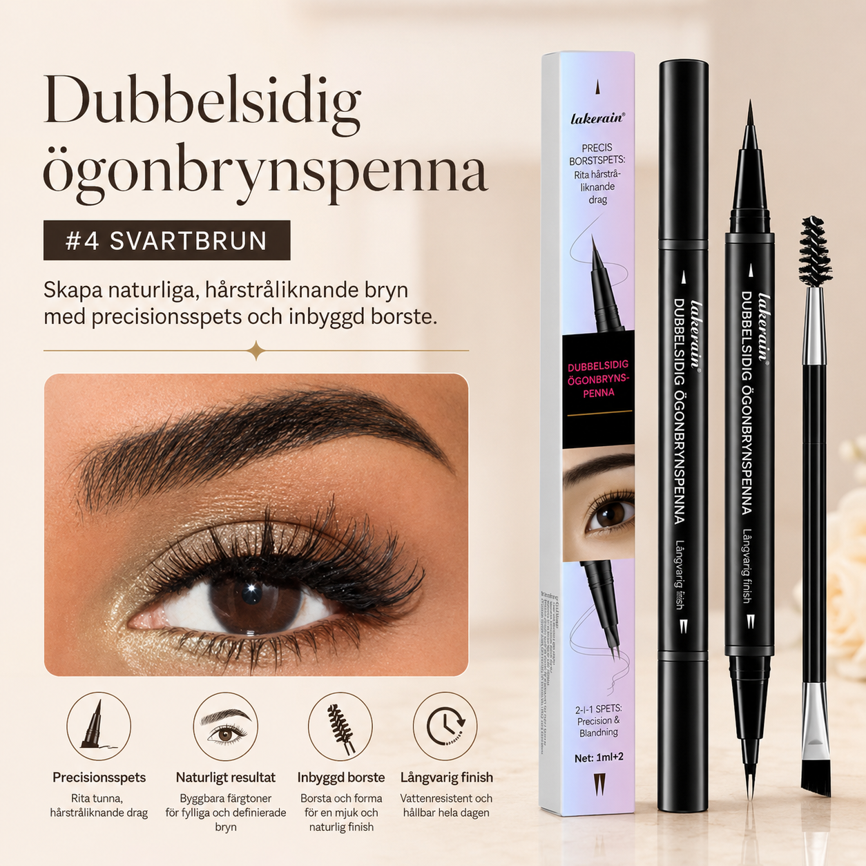 Dubbelsidig Ögonbrynspenna – Vattentät med Mikrogaffel Design Dwell Well